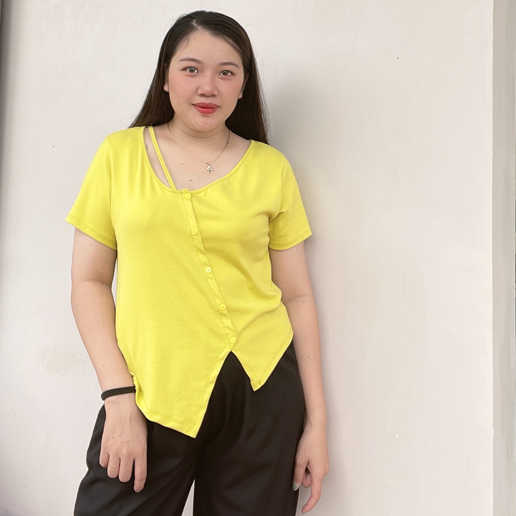 Áo Thun Kiểu Bigsize Nút Xéo Lên Phom Dễ Thương Che Bụng Cực Tốt MÃ A35