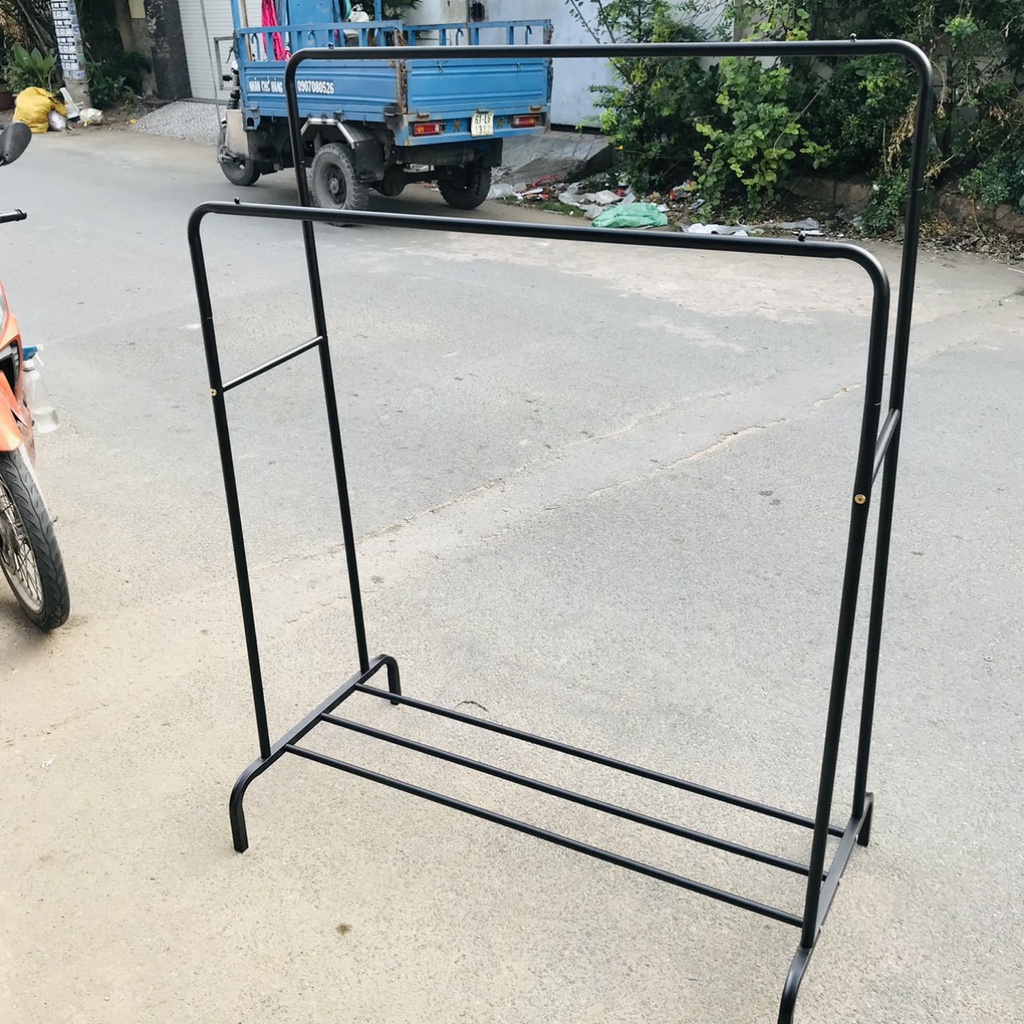 Kệ treo quần áo 2 tầng (R55xD110xC142cm) khung sắt sơn tĩnh điện 3 lớp chắc chắn, có tầng để giày, dép, đồ,...