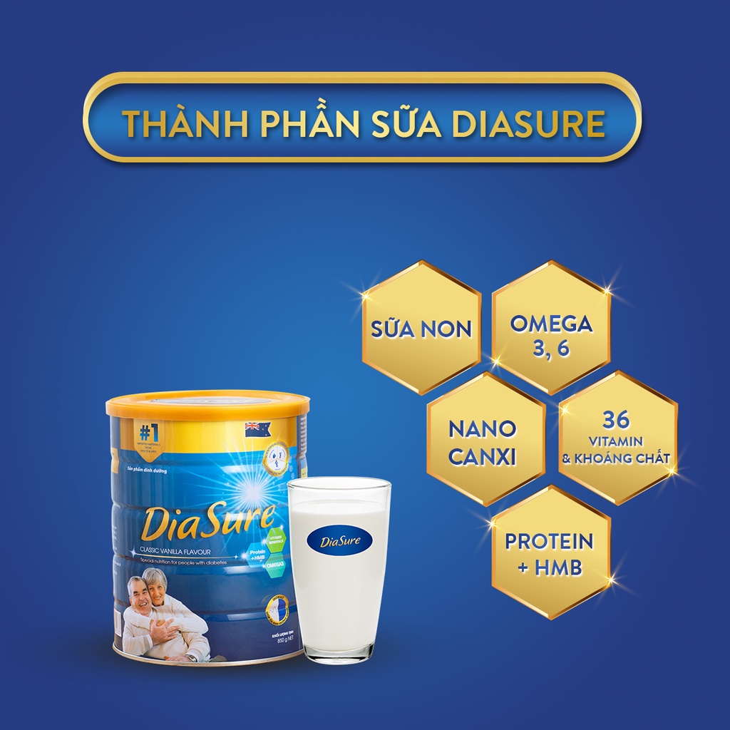 Sữa non DiaSure chính hãng lon 850g - Cung cấp dinh dưỡng toàn diện cho người bị tiểu đường