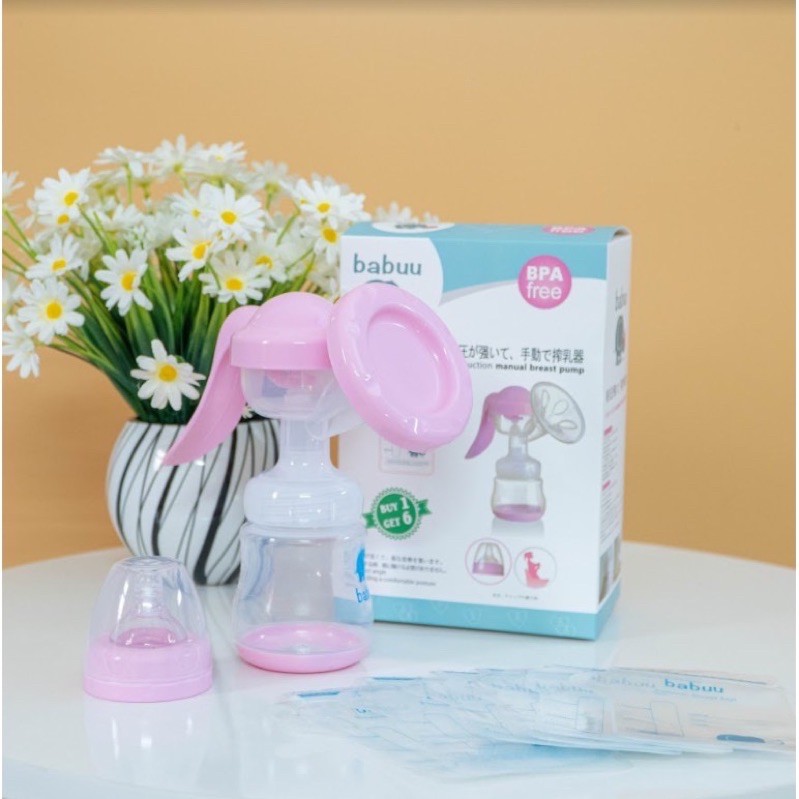Máy vắt sữa cầm tay Babuu, máy hút sữa bằng tay Babuu ( tặng kèm túi trữa sữa)