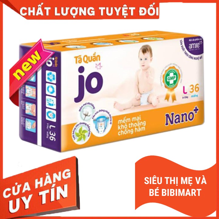 Bỉm JO  Quần size L36, XL32, XXL28, chiến binh nano bạc mạnh mẽ diệt sạch vi khuẩn, bảo vệ bé yêu khỏi hăm tã.