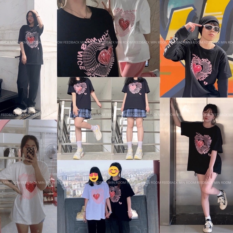 Áo thun unisex tay lỡ nam nữ form rộng Tim Heart Everything❤áo phông  cách in tim basic chất cotton giá rẻ đôi nhóm