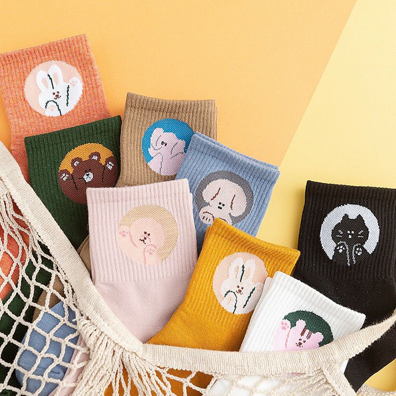 Tất vớ cổ cao họa tiết dễ thương vải co giãn thời trang Hàn Quốc Cat Slipper CSV02