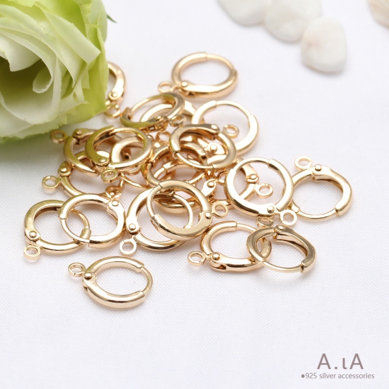 █A.ιA゜14K Vàng●((gói 10 cái) bông tai tròn 14k gold-clad tự làm đồ trang sức thủ công chất liệu bông tai vàng phụ kiện có thể mở phụ kiện móc tai
