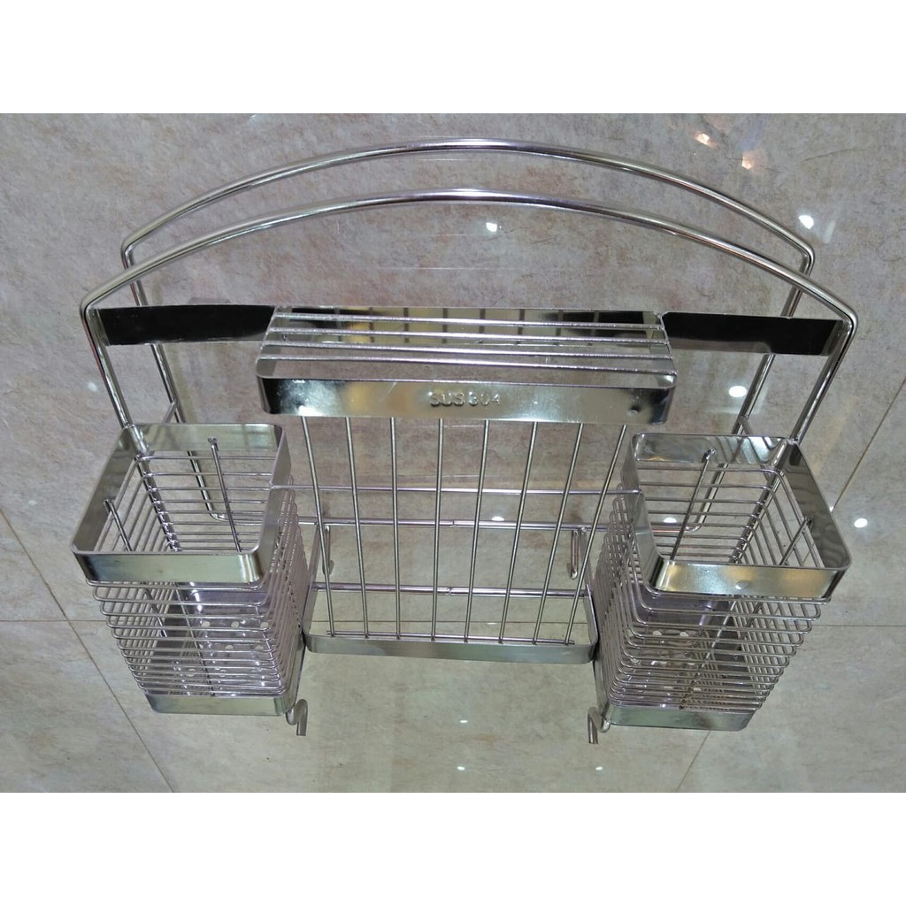 Giá để dao thớt la đơn kèm giỏ đũa inox 304