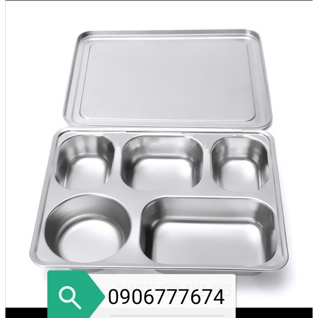 KHAY CƠM 5 NGĂN SÂU LÒNG NẮP INOX