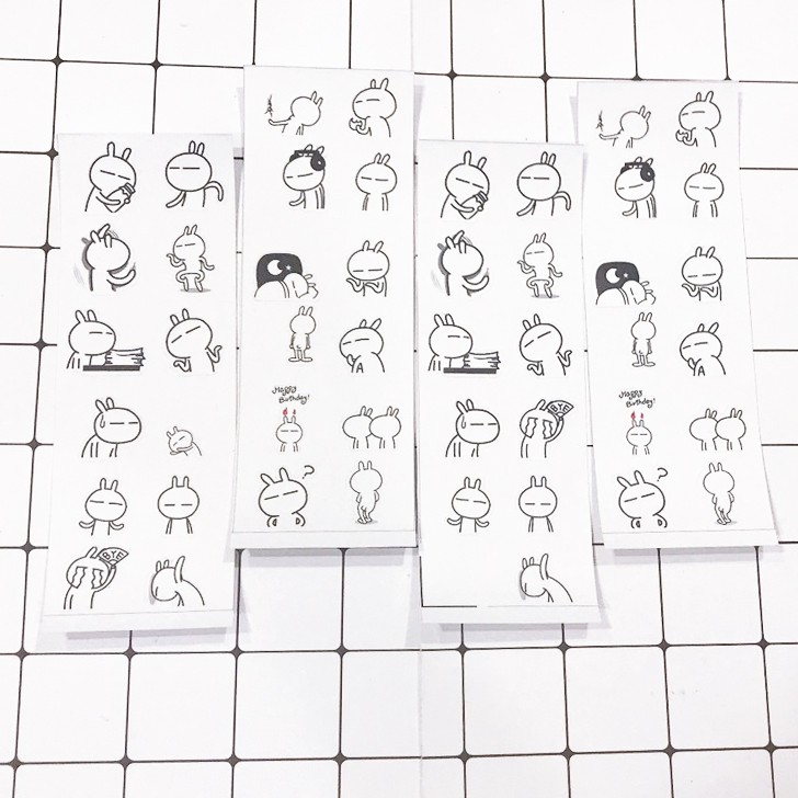 sticker thỏ tuzki SI30 hình dán dễ thương trang trí dán sổ dán điện thoại 1 tờ 7*19,5cm bullet journal
