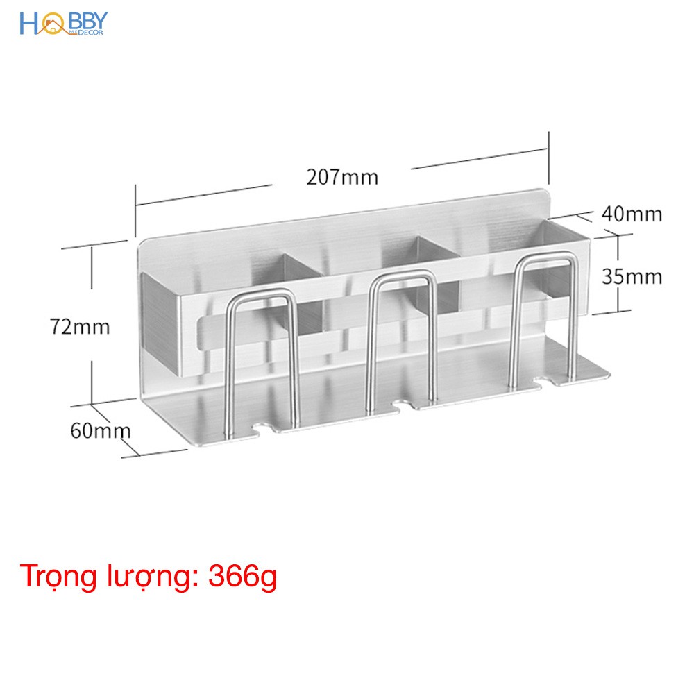 Kệ đựng bàn chải, kem đánh răng Inox 304 có 3 ngăn kèm keo dán tường gạch men - HOBBY CD4M - không rỉ sét