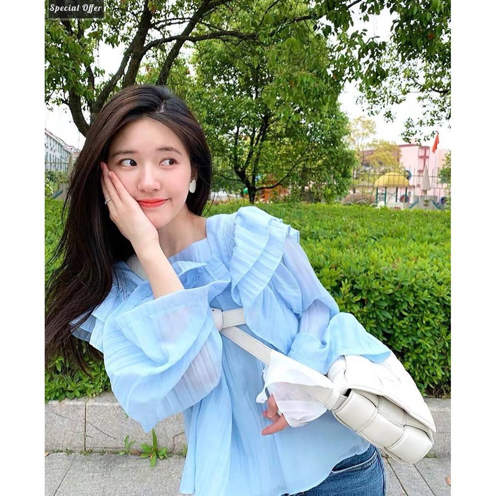 Áo sơ mi bánh bèo xanh Triệu Lộ Tư