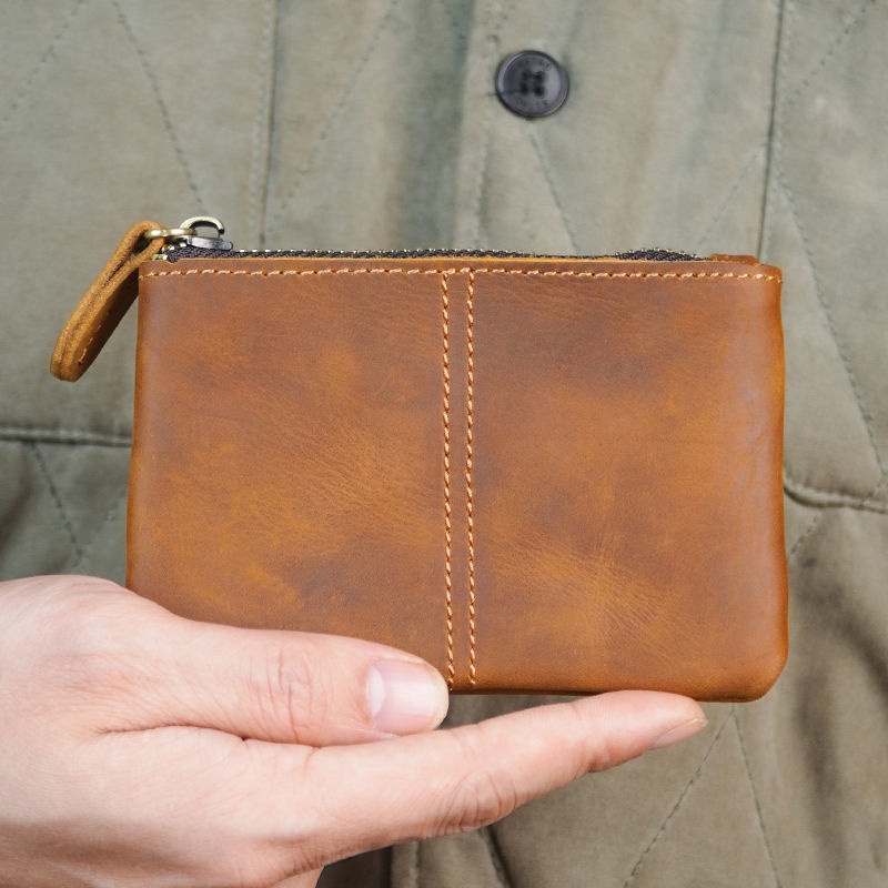 Ví Da Bò Thật Mỏng Có Khóa Kéo Phong Cách Retro 2023 Cho Nam