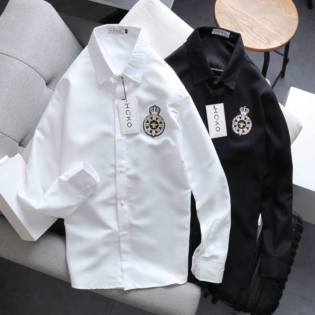Áo Sơ Mi Nam Dài Tay Logo Thêu Sịn Sò Chất Kate Lụa Mịn Mát Mặc Đẹp Lịch Lãm Hot Trend NEW UNISEX