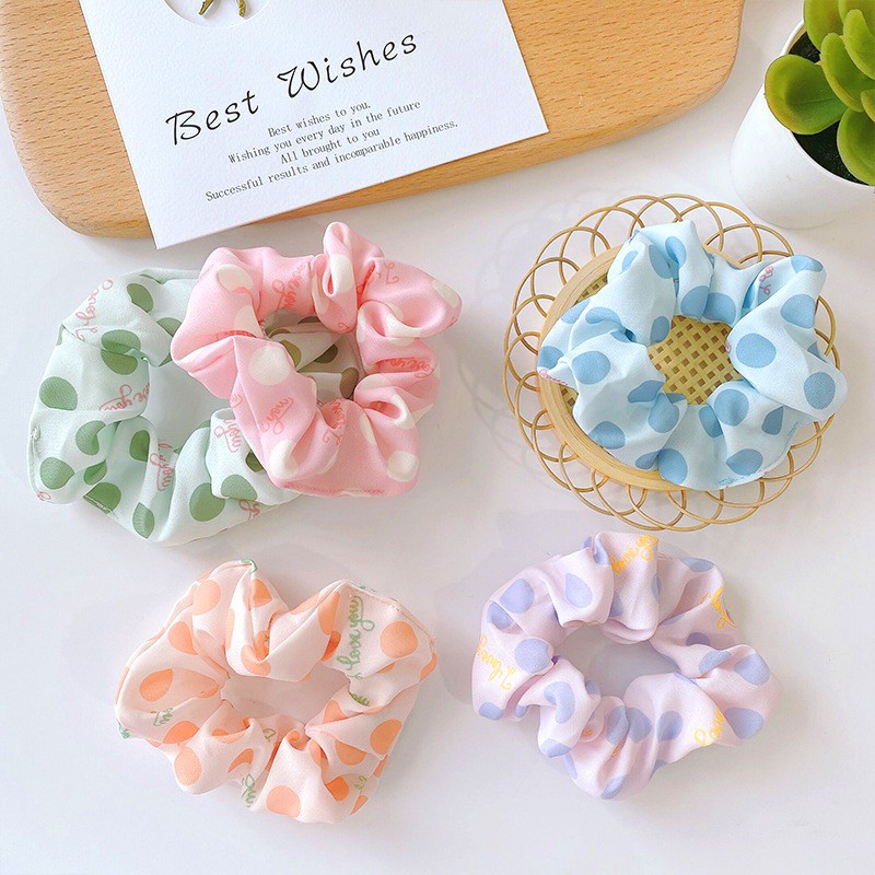 Dây buộc tóc scrunchies chấm bi nữ tính cute dành cho nữ phong cách Hàn Quốc