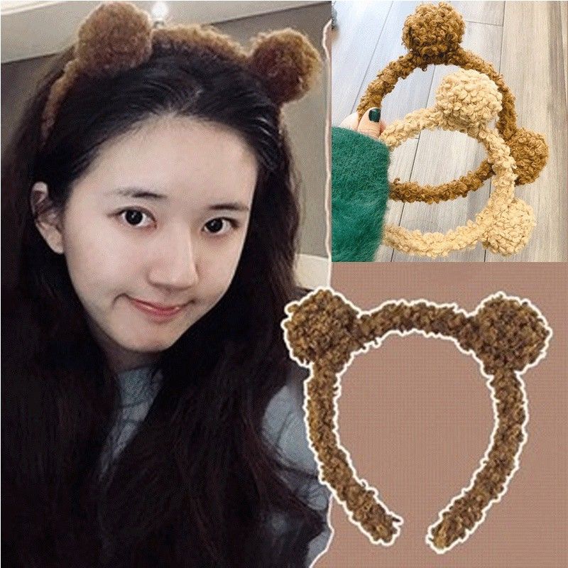 Băng đô cotton phối tai gấu thời trang Hàn Quốc