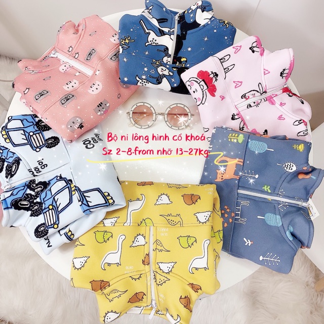 bộ nỉ bông khoá cổ ấm áp ngày đông lạnh cho bé trai, bé gái - BNBKC