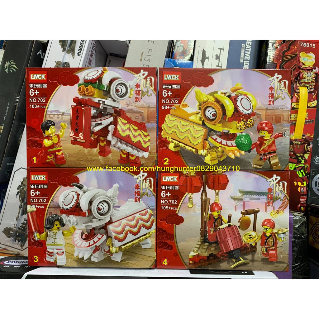LWCK 702 Happy New Year bộ đồ chơi lắp ráp Múa Lân mừng năm mới trộn bộ 4 hộp