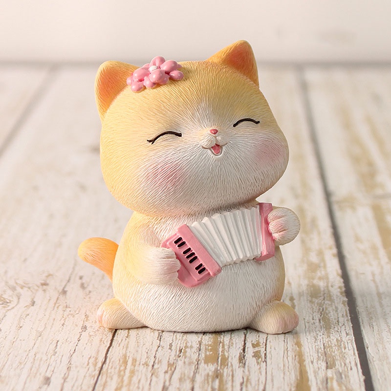 Set mô hình 6 chú mèo ban nhạc nhiều kiểu dáng chất liệu PVC biểu cảm đáng yêu, trang trí nhà cửa, quà tặng-Ráp