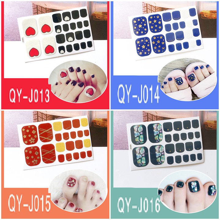 Bộ dán móng chân nail sticker gồm 22 móng, không thấm nước, có độ đàn hồi tốt Phần 1 QYJ