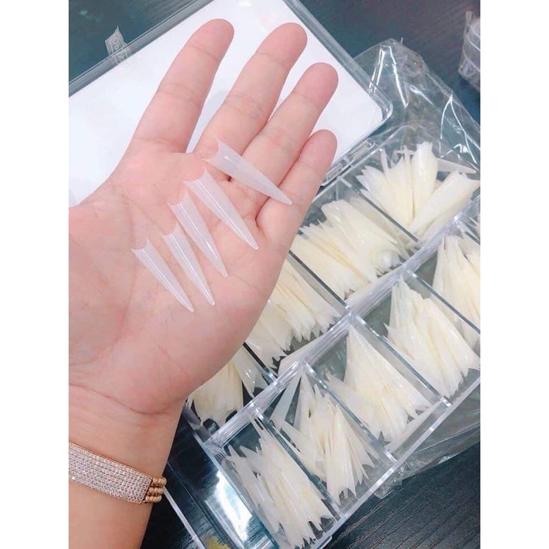 Hộp móng tip nhọn, móng nối nhọn phom dài chuẩn đẹp, hộp đủ số 500 móng