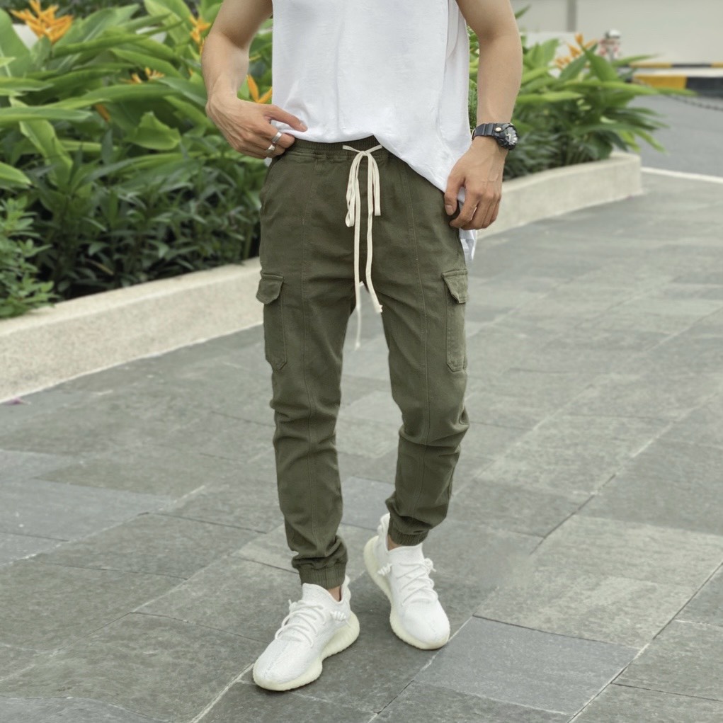 Quần jogger nam cargo streetwear cao cấp FNOS JGK2 màu rêu túi hộp chất kaki co giãn