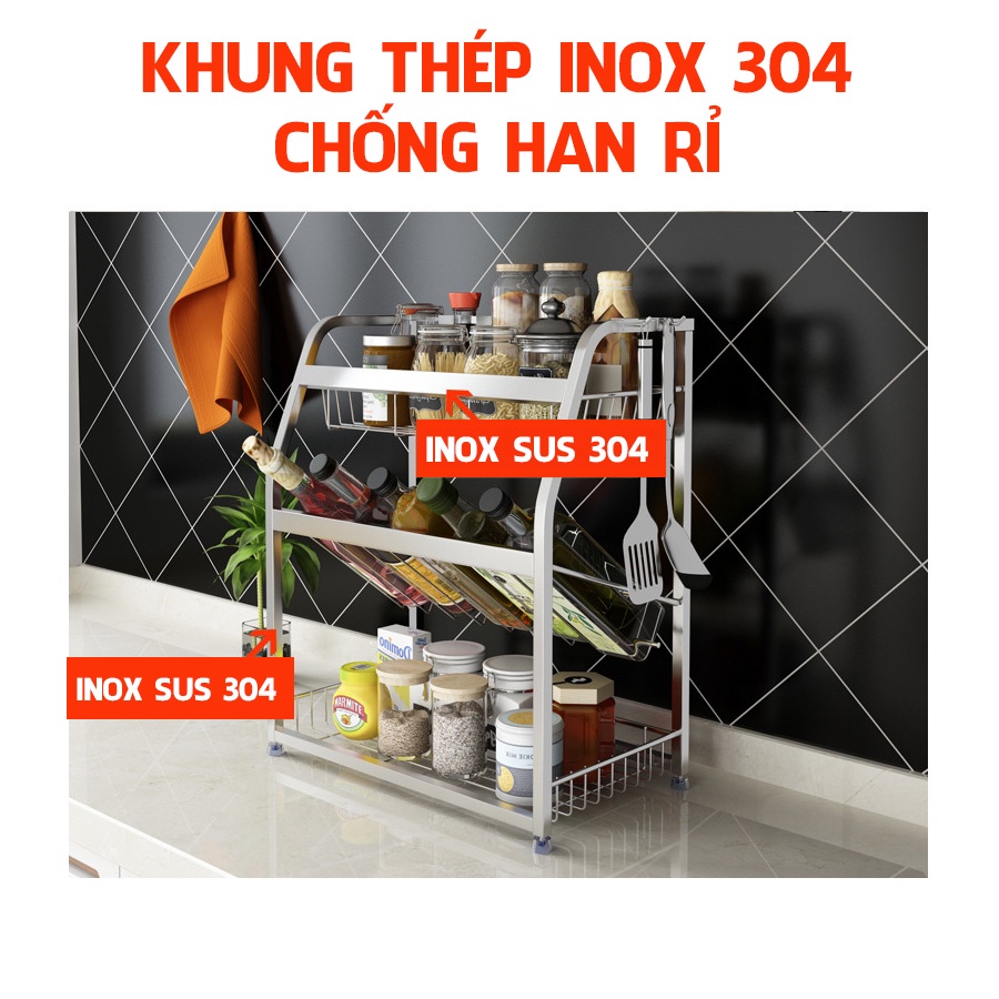 Kệ gia vị inox 304 hàng inox dày dặn thiết kế vát nghiêng tiện lợi KGV04 INOHA