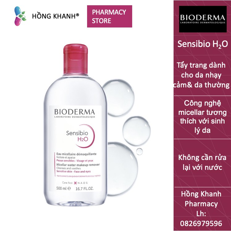 Sensibio H2O - Dung dịch tẩy trang và làm sạch micellar giúp loại bỏ lớp trang điểm và bụi bẩn một cách dịu nhẹ.