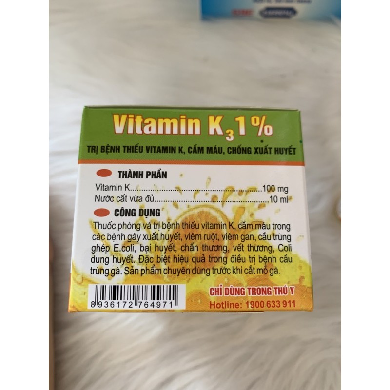 10ml Vitamin K - dùng tốt cho chó, mèo, gà, heo, trâu, bò, dê, cừu