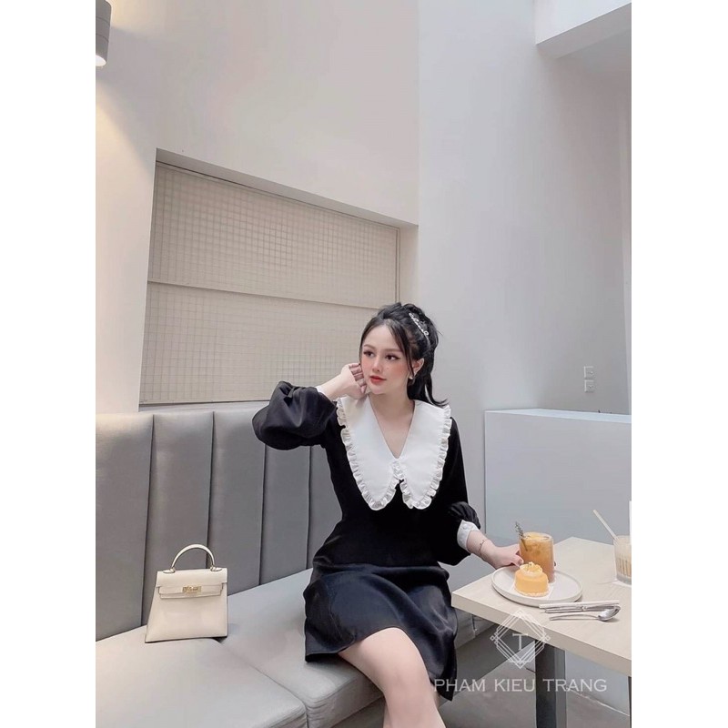 đầm ngắn tay dài cổ bẻ chữ V