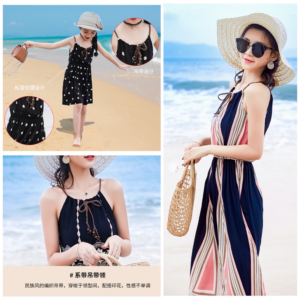 Đầm Cotton Không Tay Phong Cách Boho Thời Trang Xuân Hè Cho Mẹ Và Bé Size S-XL&amp;110-160cm