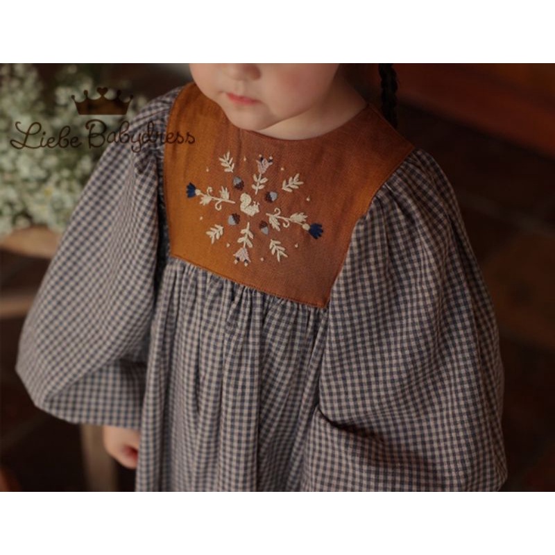 Đầm bé gái tiểu thư babydoll vải thô hàn thu đông thiết kế Hàn Quốc Nhật Bản 10-30kg