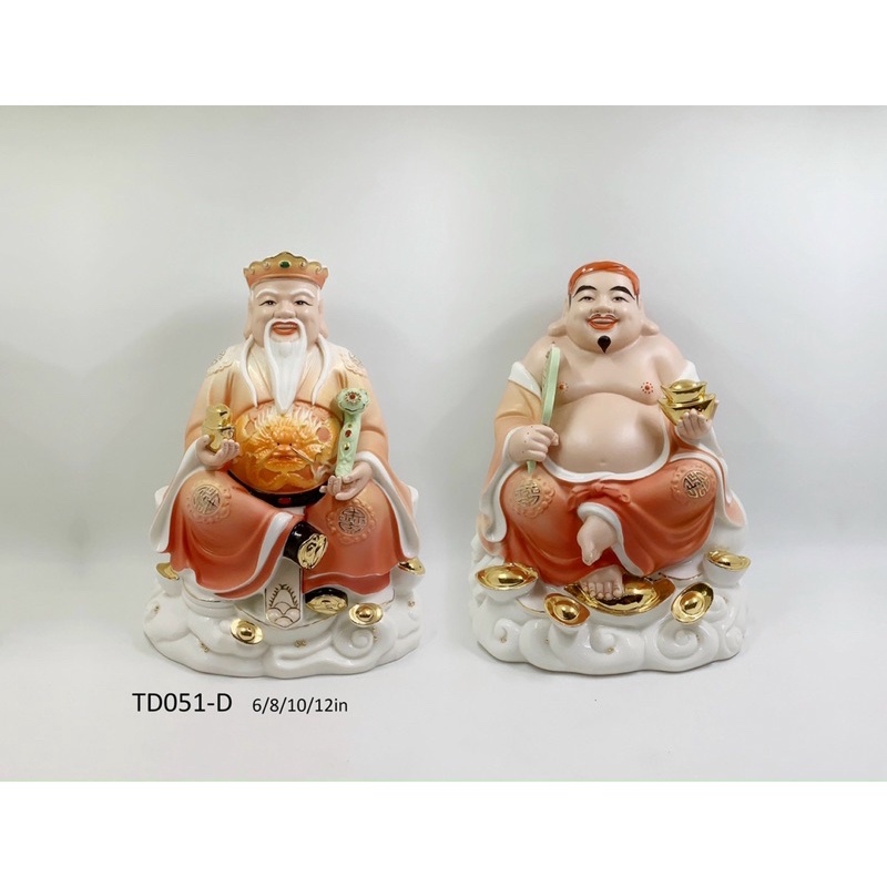 Cặp Tài Địa Sứ Đức Hoá cao 20cm - 8 in - Tượng Thần Tài Thổ Địa Sứ cao cấp