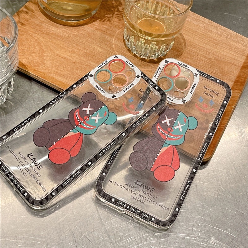 Ốp điện thoại mềm trong suốt in hình gấu chống rơi cho iPhone 11 12 13 Pro Max Promax 7 8 Plus X Xs Iws8