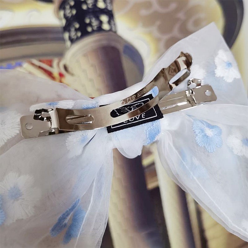 Dây Buộc Tóc Vải Organza Bản Lớn Thêu Hoa Cúc Phong Cách Hàn Quốc Lãng Mạn