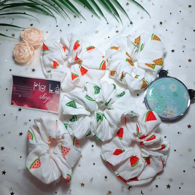 Cột tóc vải scrunchies hình dưa hấu phối màu xinh xắn trend dành cho bạn nữ xinh xắn thay thế kẹp tóc
