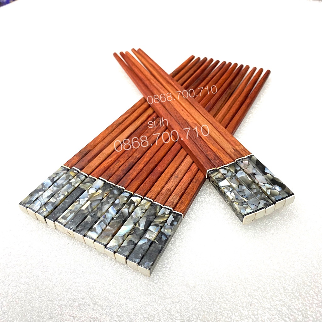 Đũa gỗ cẩm lai tự nhiên đầu cẩn trai biển ĐEN vuông - bộ 10 đôi