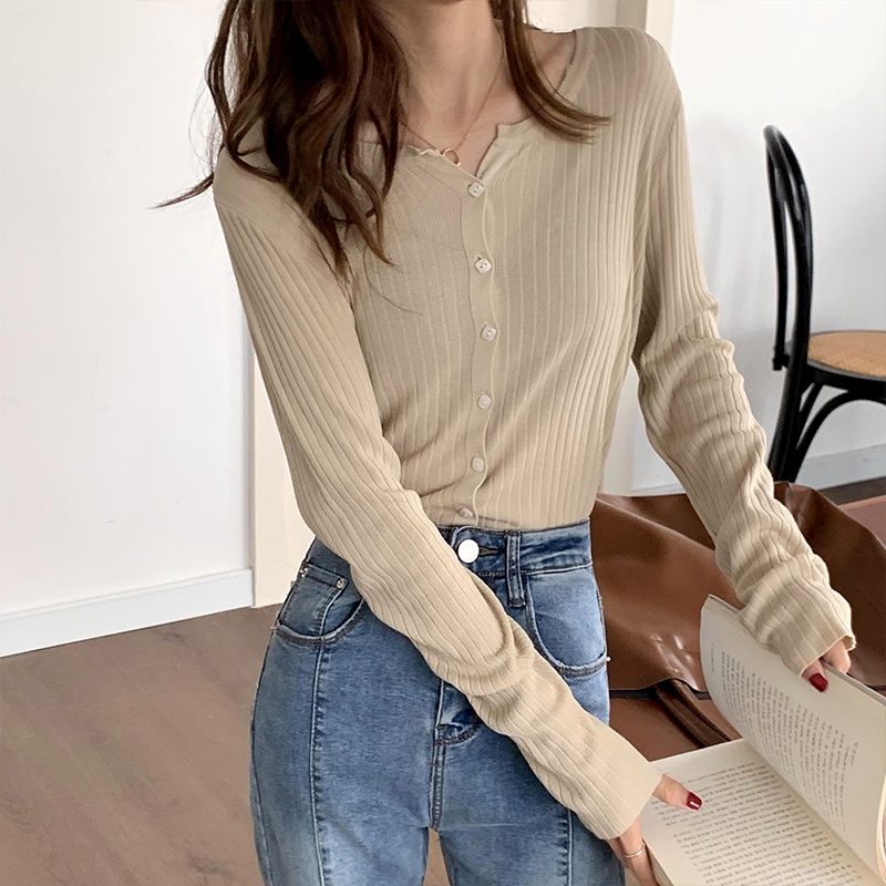 Áo khoác len tăm Kiểu dáng Cardigan Dài tay Ulzzang Hàn Quốc Áo len tăm Thu Đông Thời trang | BigBuy360 - bigbuy360.vn