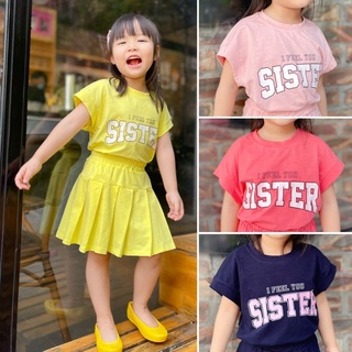 Set cotton xước áo+chân váy vàng/hồng/xanh