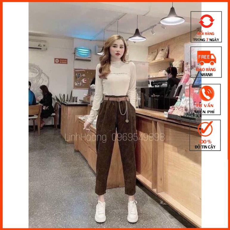 Quần Baggy Nhung Tăm Vải Dày Ấm KHÔNG KÈM ĐAI -M098
