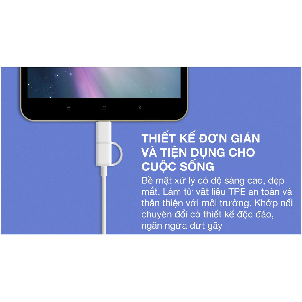 Dây Cáp Sạc Đa Năng 2 Trong 1 USB Type-C / Micro USB Xiaomi (0.3m) | BH 7 ngày