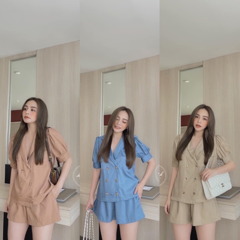 BÁN SỈ BỘ VEST CÚC TRƯỚC 3 MÀU XANH BE NÂU CHO NỮ