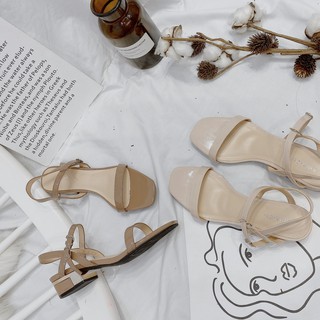 Giày Sandal Cao Gót nữ 𝒩ℐ𝒩 𝒮ℋ𝒪ℰ𝒮 Thiết kế gót cao 3cm quai ngang mảnh da bóng.