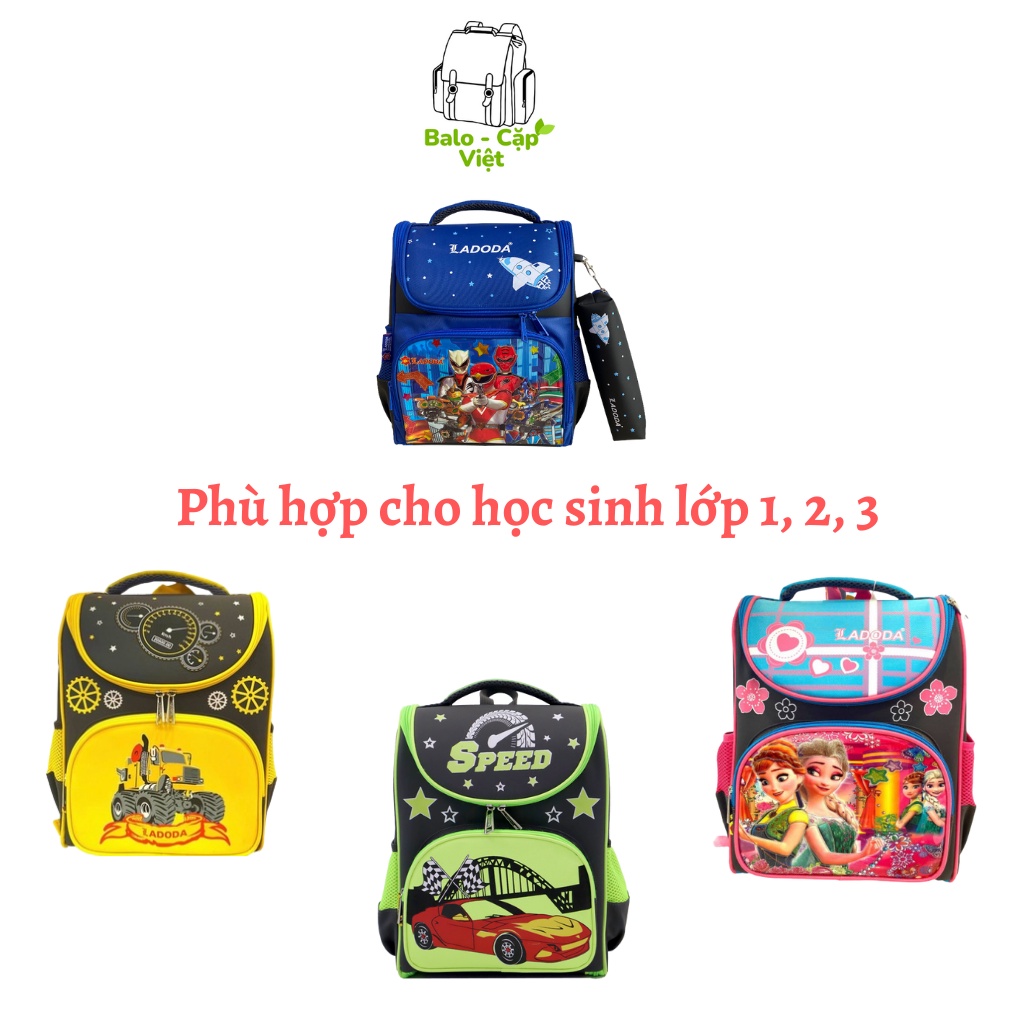 Cặp chống gù cho bé, Balo chống gù lưng cho bé trai/ gái học sinh lớp 1, 2, 3 Ladoda C128/ C145