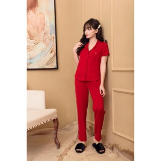 Lụa Bambi - bộ lụa viền bèo quần dài áo cộc trơn