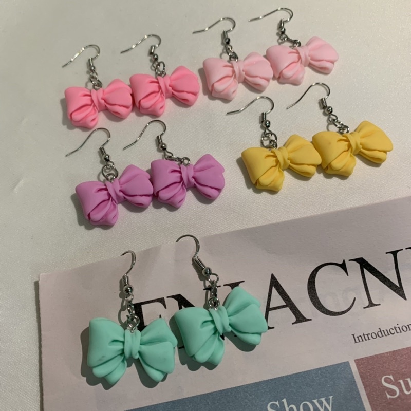 Bông tai hình nơ xinh màu pastel phong cách Hàn Quốc