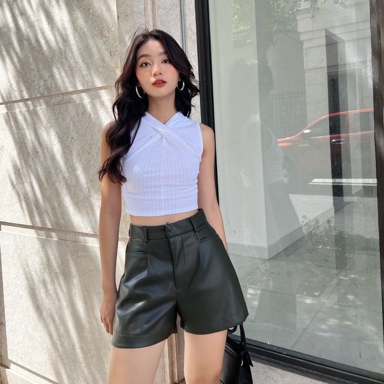 Áo croptop nữ sát nách trơn TOPTIFY kiểu cổ đắp chéo chất thun gân xô co giãn Weekend Plans Top AC32