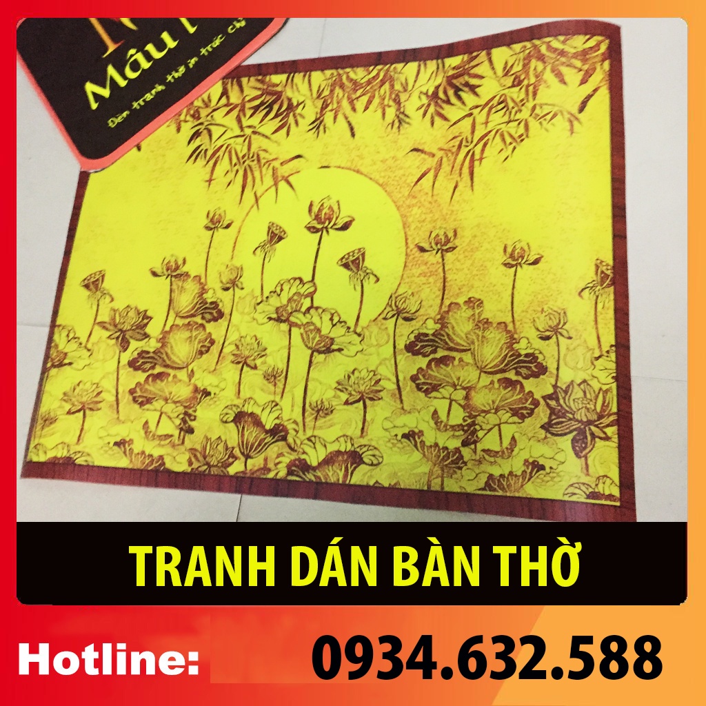 kt 61cmx81cm -Sen hạc- dán phòng thờ, vách thờ, bàn thờ, tượng thờ tranh trúc chỉ in MÂU NI