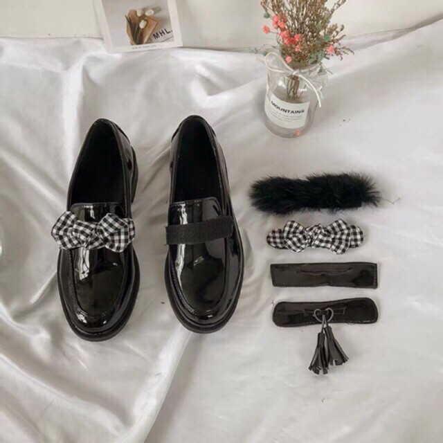 ulzzang Giày oxford da bóng 4 chi tiết ( form rộng hơn 1 size )