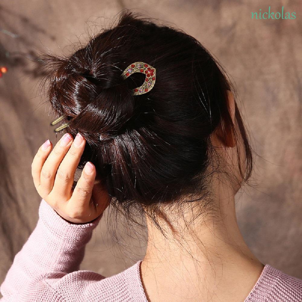 Trâm cài tóc hình chữ U mạ đồng nhiều màu phong cách cổ điển cho nữ