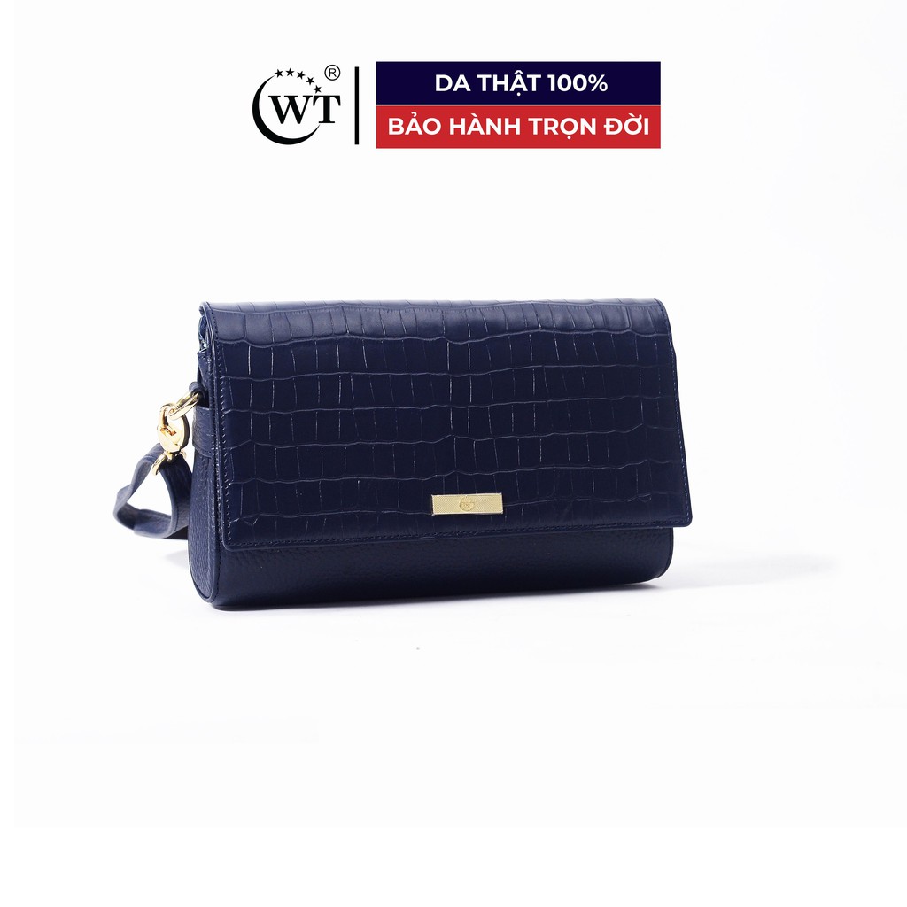 Túi Xách Nữ Có Quai Đeo Da Bò Cao Cấp Màu Xanh Navy WT Leather 0936.7