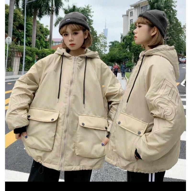 Áo kaki lót lông cừu thêu chữ | BigBuy360 - bigbuy360.vn