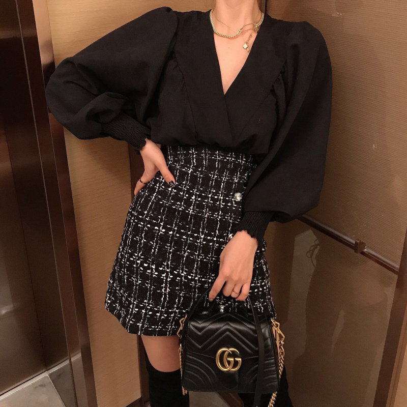 Xiaozhainv Chân Váy Chữ A Họa Tiết Sọc Caro Phong Cách Hàn Quốc | BigBuy360 - bigbuy360.vn